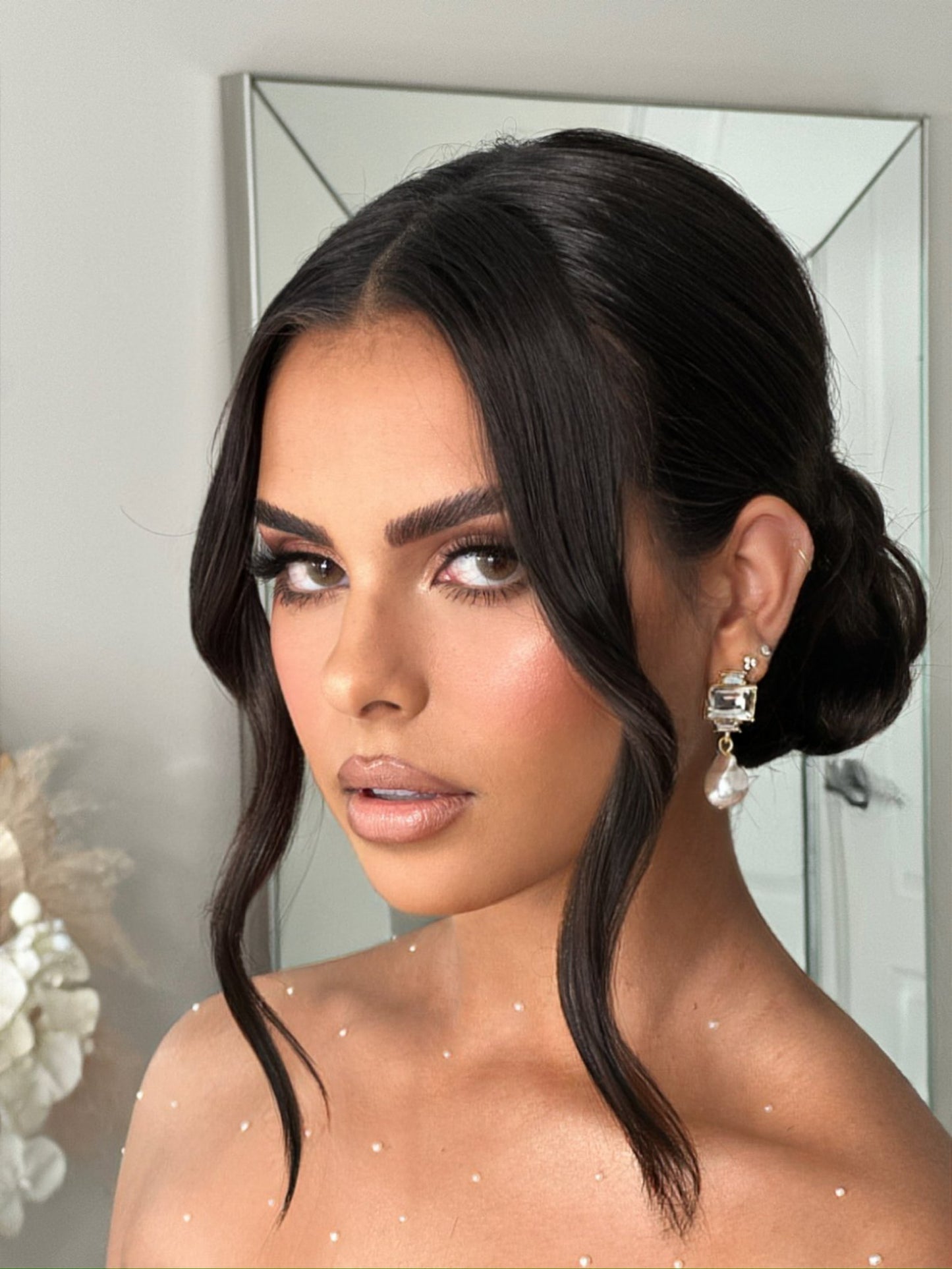 Crystal Studded Pearl Drop Earrings