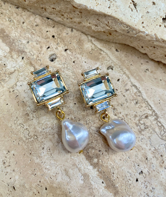 Crystal Studded Pearl Drop Earrings